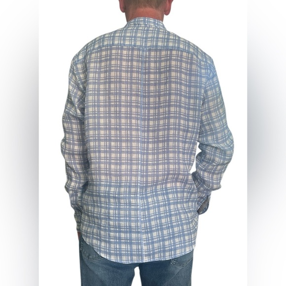 Frank & Eileen 100% linen Blue and White Checkered Shirt - Picture 3 of 7